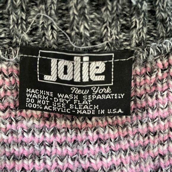 Vintage 80s Jolie Flamingo Pink Grey White Sweater Vest M - Picture 8 of 8